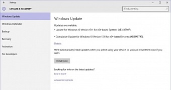 The new cumulative update is available for devices running 1511