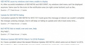 Users reporting CU issues on Microsoft Community forums