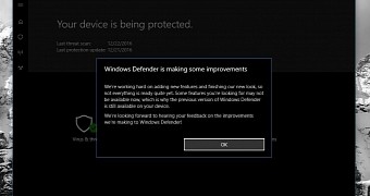 The notification displayed by the new Windows Defender app