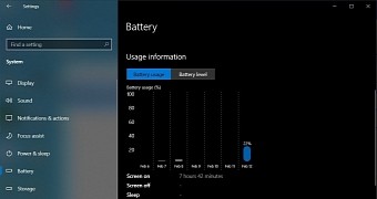 New battery settings page in Windows 10