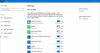 Startup app options in the Settings app