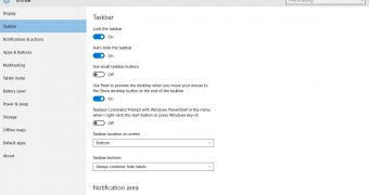 Taskbar settings in Windows 10 Redstone