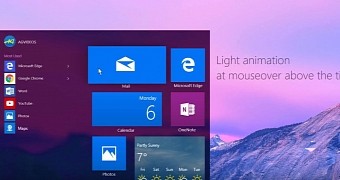 The Start menu has a mouse hover visual effect for live tiles