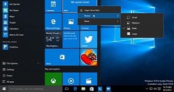 Windows 10 build 10558 Start menu