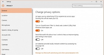 Windows 10 privacy options available in Settings