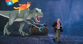 Ballmer running away from T-Rex