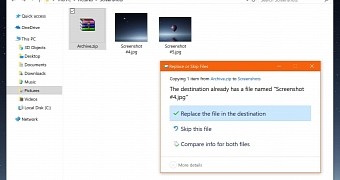 The overwrite confirmation dialog on Windows 10 April 2018 Update