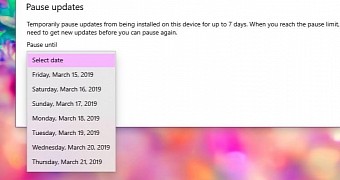 Options to pause updates in Windows 10