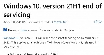 Windows 10 version 21H1 approaching the end