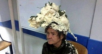 Women tries to fix her hair, uses builders' foam instead of mousse