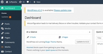 WordPress site asking users to upgrade to version 4.5.3