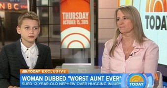 "Worst aunt ever" Jennifer Connell and the 12-year-old nephew, Sean Taras, whom she sued for breaking her wrist with a hug