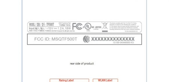 ASUS TF500T Tablet Approved by the FCC