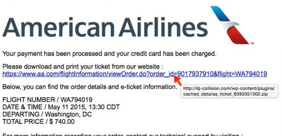 American Airlines Spam Serves Data-Stealing Malware