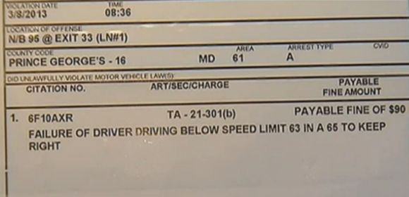 Driver Gets Ticket for Going 2 Mph (3.2 Kph) Under Speed Limit, Failing to Use Right Lane