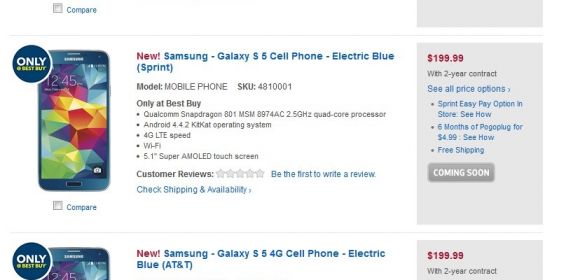 Electric Blue Samsung Galaxy S5 Arrives at Best Buy on August 17
