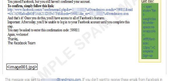 Facebook Account Confirmation Spam Leads to Rogue Pharmacy, Other Threats