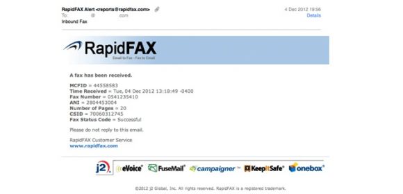 Fake RapidFAX Inbound Fax Emails Spread Trojan