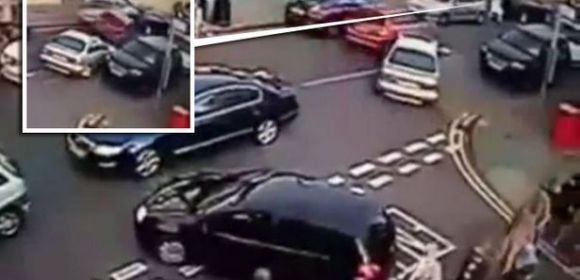 Female Pedestrian Survives Three-Car Crash - Video
