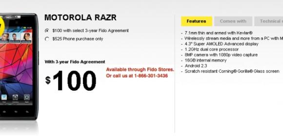 Fido Debuts Motorola RAZR for $100 with Contract