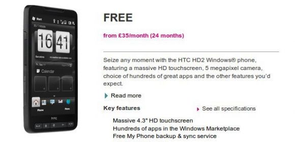 HTC HD2 Now Available for Free from T-Mobile UK