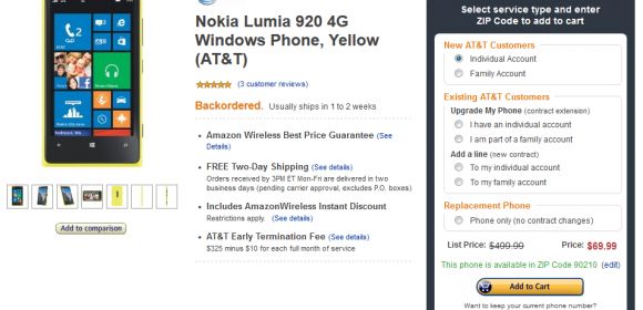 Lumia 920 Down to $69.99 (55 Euro) at Amazon