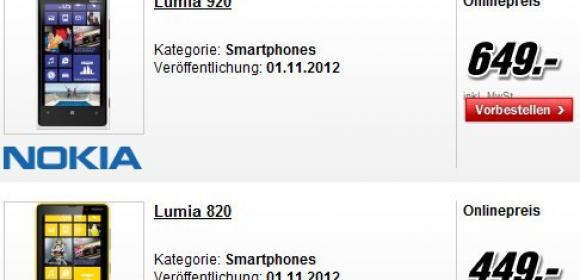 Nokia Lumia 920 and 820 Arriving in Germany on November 1