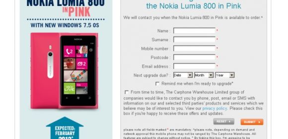 Pink Nokia Lumia 800 Coming to the UK in February