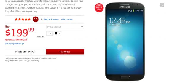 Samsung Galaxy S 4 Now on Pre-Order at Verizon