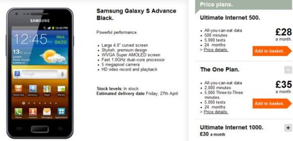 Samsung Galaxy S Advance Available in the UK Ahead of Official Launch
