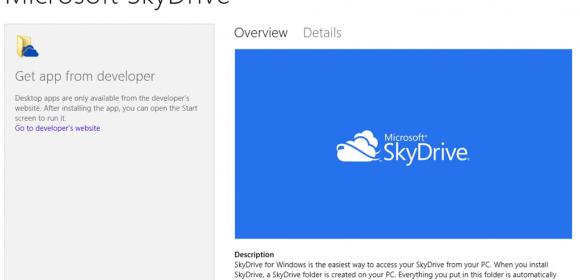 SkyDrive App Listing in Windows Store Links to the Desktop Software