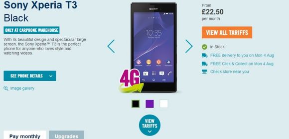 Sony Xperia T3 Now Available in the UK, Exclusively at Carphone Warehouse
