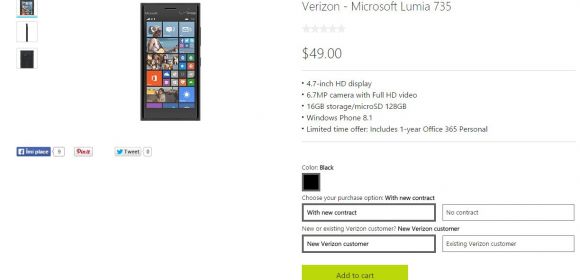 Verizon Lumia 735 on Sale at Microsoft Store for $50 on 2-Year Contract