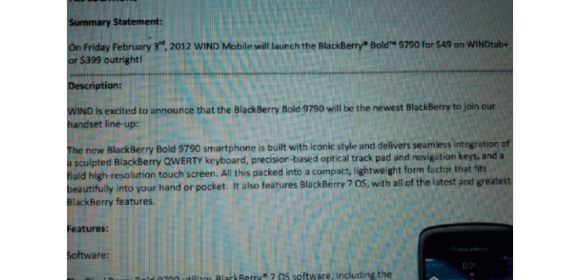 WIND Mobile Launching BlackBerry Bold 9790 on February 3