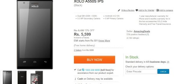 XOLO A550s IPS Now Available in India at Rs. 5,599 ($92/€69)