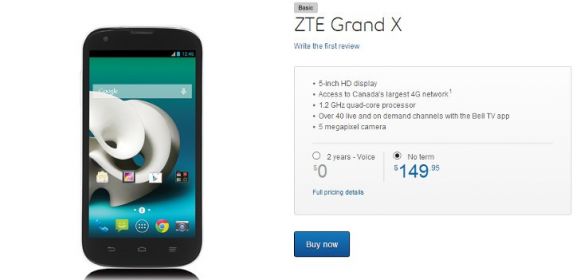 ZTE Grand X with 5-Inch HD Display, Quad-Core CPU Arrives in Canada via Bell and Virgin