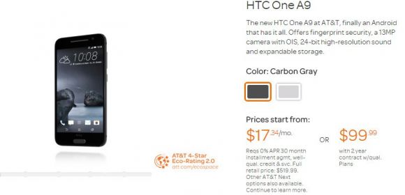 HTC One A9 Goes on Sale at AT&T on November 6 for $520