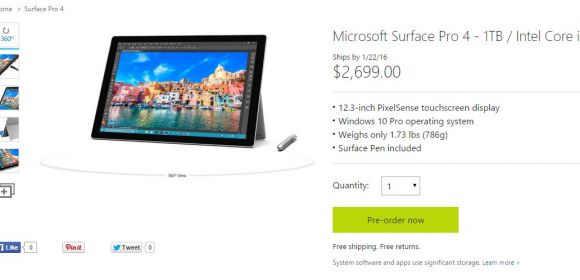 Microsoft Surface Pro 4 with 1TB Pre-Orders Kick Off, It Ships in Early 2016