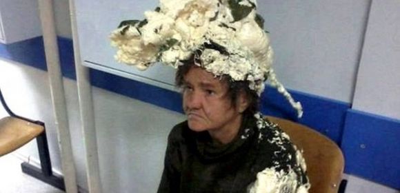 Woman Does Her Hair with Builders' Foam Instead of Mousse
