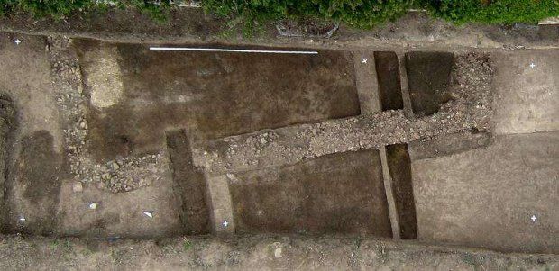 Aerial view of the foundation of a Roman stone building