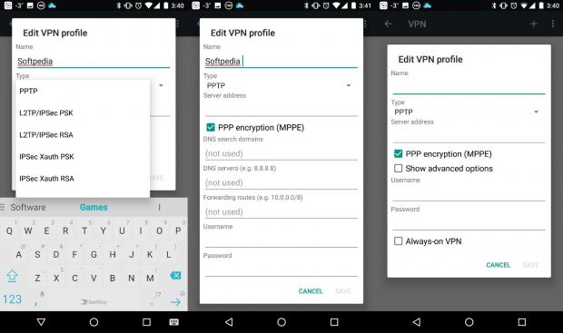 VPN connection options in Android Nougat