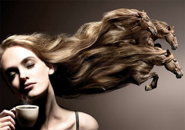 Actually drinking actual coffee will never turn hair strands into graceful horses