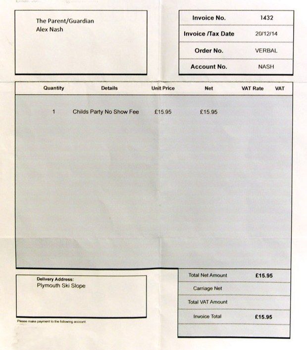 A photo of the invoice