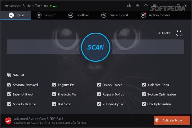 You can optimize your PC using the one-click scan mode.