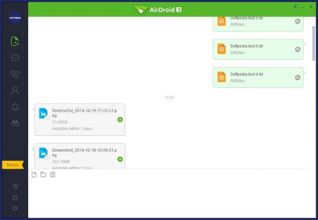Send files from the PC to the Android device, and vice versa