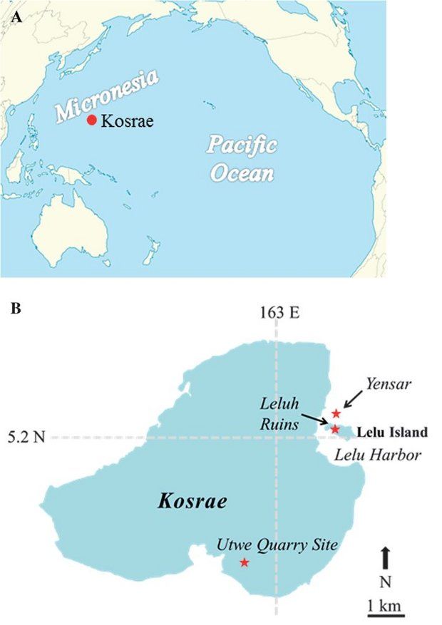 The location of the pyramids in the Pacific Ocean