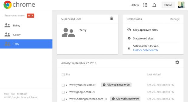 These are the new Chrome supervised user accounts