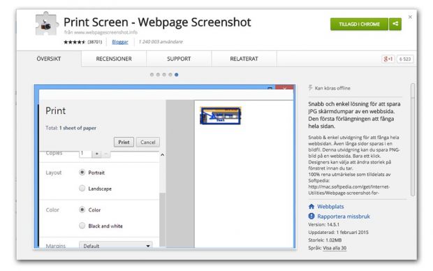 Webpage Screenshot in Chrome Web Store