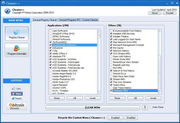 The program lets you clean registry entries left behind by various applications and Windows registry items as well