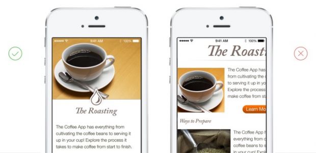 Dos and Don'ts example: positioning content so that it fits perfectly with the small screen of the iPhone